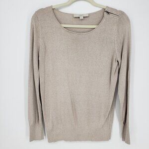 3/$25 LOFT Metallic Pullover Sweater M Womens Gold Tan
